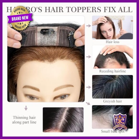 Human Hair Topper with Silk Base for Thinning Hair, 18 Inch Length